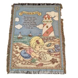 Vtg‎ Precious Moments Footprints in the Sand Tapestry Throw Blanket 1999